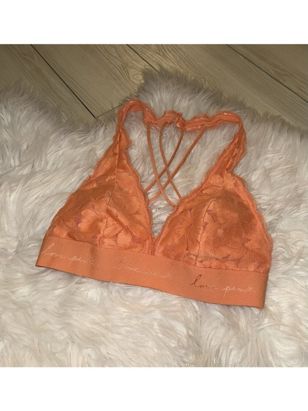 Pink Victorias Secret Lace Plunge Bralette Strappy WF Womens S Small Orange